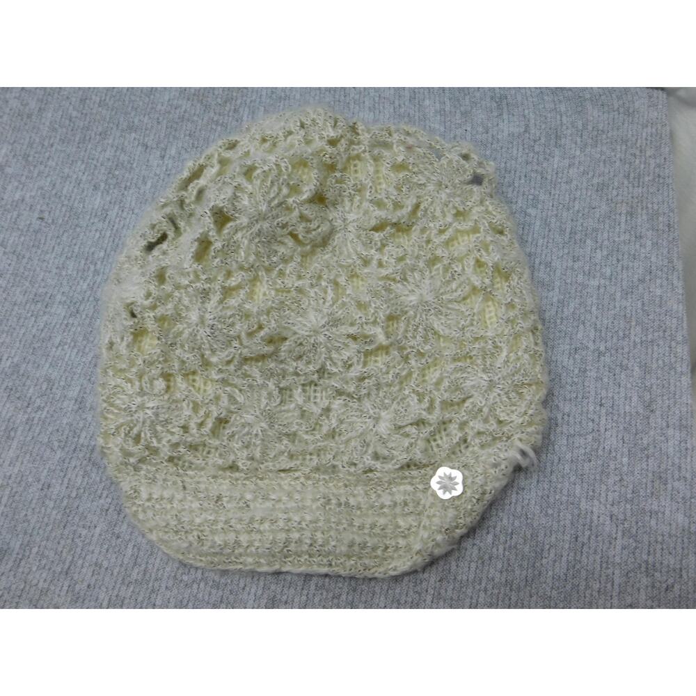 Pistil Hat Slouch Womens One Size White Crochet Lined Button Floral Knit